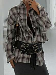 Look Polly Women's Casual Punk Streetwear Print Gingham Christmas Concert Outfits For Women Old Money Style Vintage Button Up Shirt Christmas Clothes Thanksgiving Shirt Beach Elegant Blouses For Women