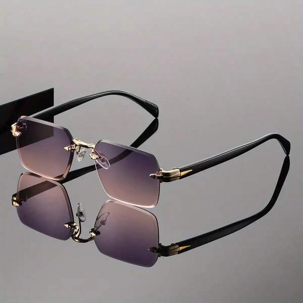 1pc Retro Solid Color Frameless Fashion Glasses, Unisex High-End Metal Rimless Glasses, Suitable For Vacation, Travel, Street Photography, Hiking, Parties, Concerts, And As An Ideal Gift