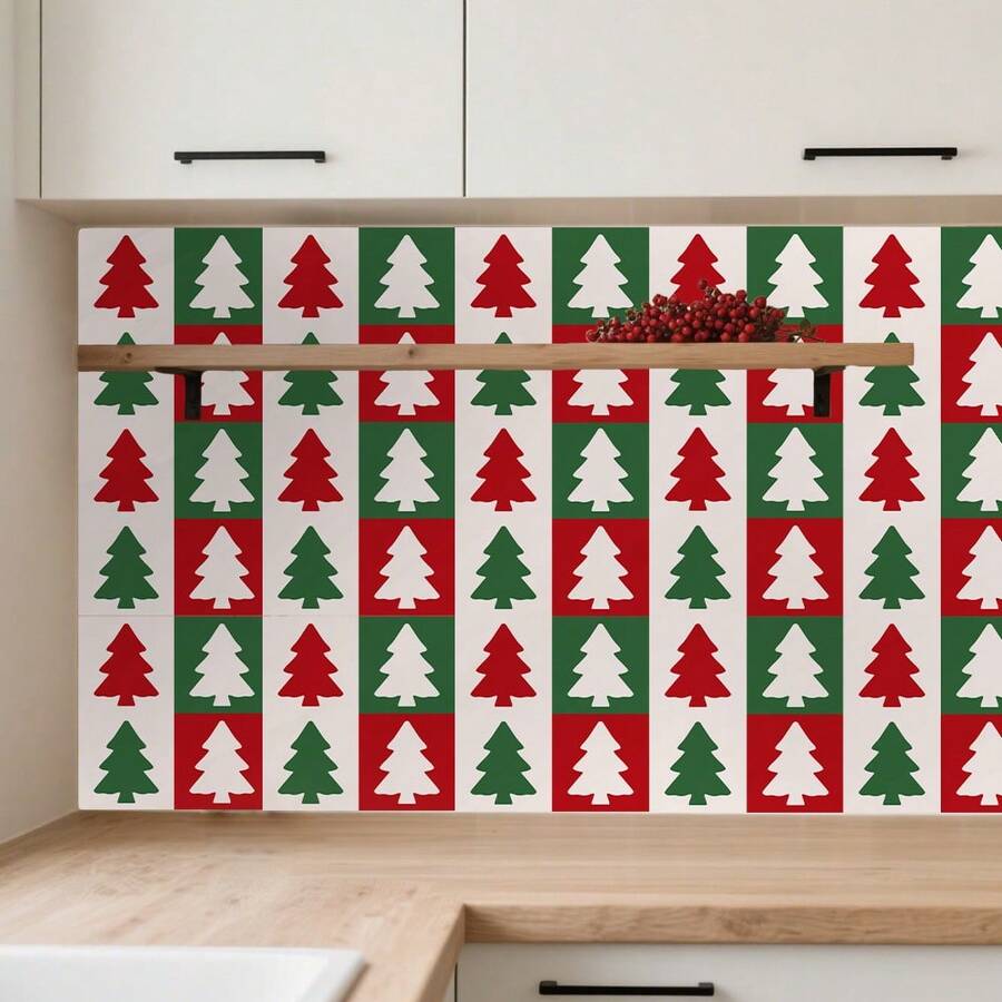 20 piezas Pegatinas de pared de colores navideños, autoadhesivas de PVC de 20 x 20 cm, adecuadas para paredes de cocina y sala de estar, esquema de colores navideños con elementos de árbol de Navidad, adecuadas para decoración de habitaciones, decoración de pared, decoración del hogar, decoraciones navideñas