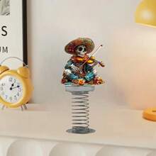 1/2 Stücke, Acryl Violine Schädel Feder Ornament, mexikanischer Blumenmuster Stil, geeignet für Auto Armaturenbrett, Fahrrad und Heim Tisch Dekoration, einzigartiges Geschenk für Musik- und Tag der Toten Enthusiasten, Feiertags Dekoration, 2D