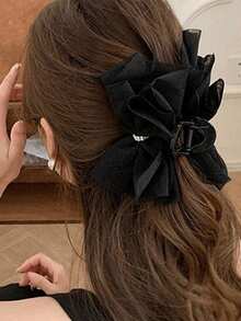 1pc Lace Bubble Net Bow Hairpin, Large Hair Clip For Women Bun Updo Fashion Hair Accessories Beauty Claw Clips Elegant Hair Claw Fall Winter For Vacation Outfits Woman