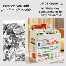 透明抽屉式药品收纳盒（2/3/4层），紧凑型急救储物盒，可存放药丸和维生素，多功能台面收纳架，可放置化妆品/文具 - 节省空间的梳妆台和办公用品 - 無色 - 查看 4