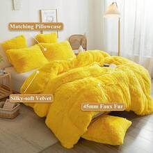 Plush Shaggy Duvet Cover Set, Ultra Soft Fluffy Bedding Sets 3 Pieces (1 Fuzzy Comforter Cover + 2 Pillow Cases), Zipper Close (, Pink), Luxury Bedding - 黃色 - 查看 2