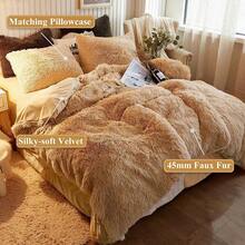 Plush Shaggy Duvet Cover Set, Ultra Soft Fluffy Bedding Sets 3 Pieces (1 Fuzzy Comforter Cover + 2 Pillow Cases), Zipper Close (, Pink), Luxury Bedding - 駝色 - 查看 2