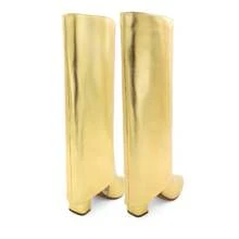 lunryet Knee High Boots Women Fold Over Knee High Boots Chunky High Heels Long Boots Zipper Pointed Toe Dress Tall Boots For Women SHAFT-1 - 金色 - 查看 6