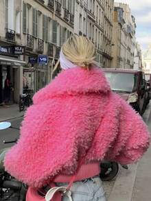 Fashionable Solid Color Faux Fur Cropped Jacket, Winter