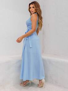 Women's Wrap Skirt With Viscose Lining - Dusty Blue - View 7