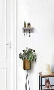 HRONRAD Rustic Key Holder For Wall, Farmhouse Wall Shelf With 4 Hooks, Wall Mounted Key Racks, Wooden Mail Organizer With Hooks For Entryway (Brown) - MàuE - Xem 5