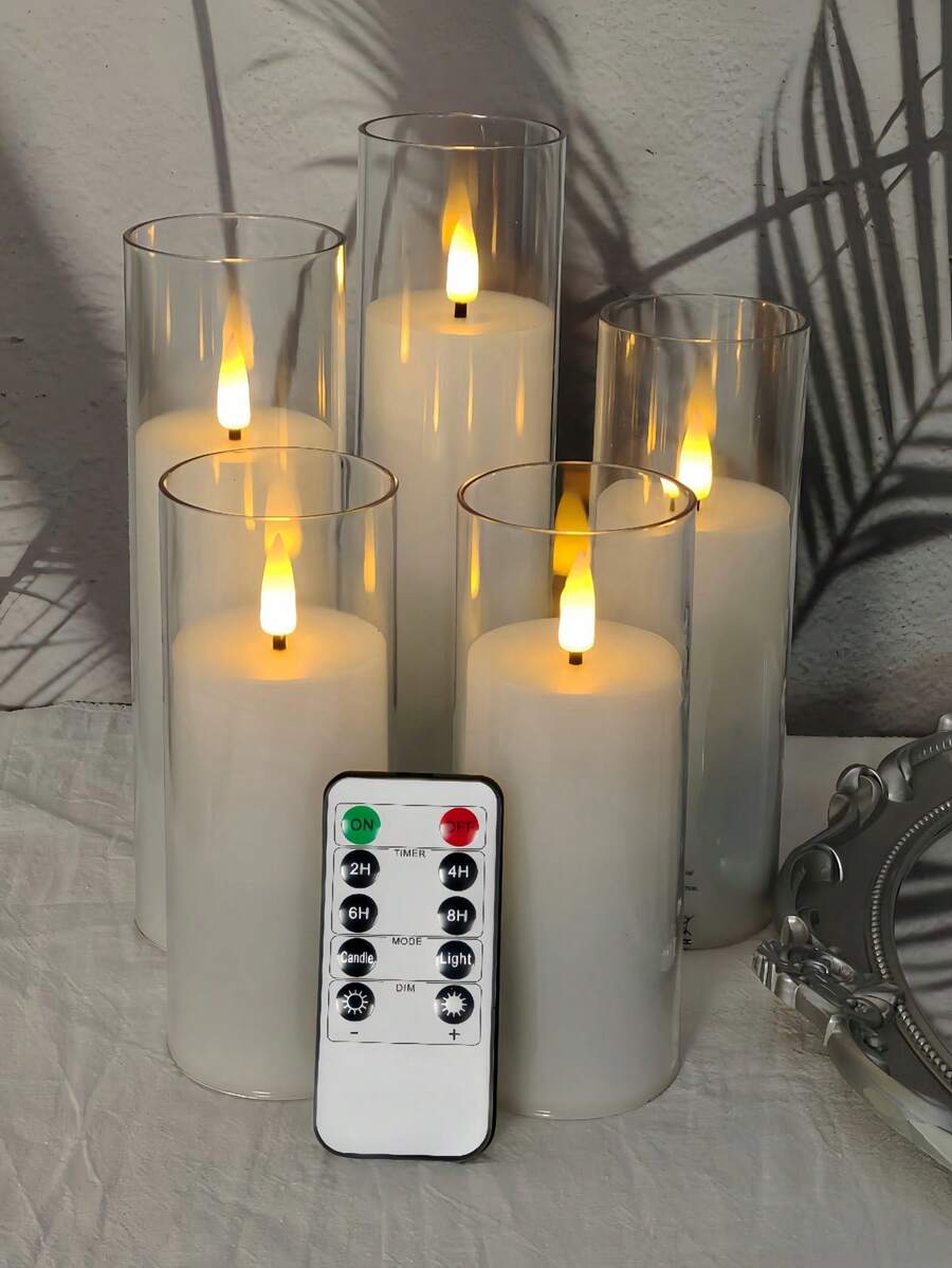 2pcs/3pcs/5pcs Smokeless LED Candles With Remote Control, Suitable For Wedding, Fireplace, Bedroom, Proposal, Halloween, Company Party, Gift - Transparent - View 1