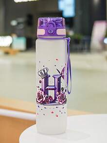 1pc 1000ml/32oz Plastic Water Bottle With Handle And Straw, 3D Printed With 26 Letters, Butterfly And Rose Patterns, Suitable For Travel And Car Use, Great Gift For Friends, Couples, Birthday, Thanksgiving, Valentine's Day