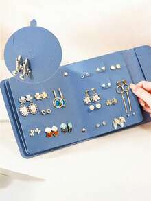 1 buc. Geantă mică de bijuterii multifuncțională ultra portabilă, geantă de depozitare pentru cercei și colier, depozitare portabilă pentru accesorii mici, cu închidere sigură pentru cadouri de damă