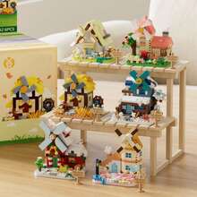 Juguete modelo de bloques de construcción de partículas micro en forma de casa de molino de viento, decoración de escritorio de dibujos animados lindos DIY, regalo de decoración del hogar - Multicolor - Ver 2