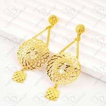 1pc Fashion Tassel Earrings With 24K Gold Printed Design, Copper Material Suitable For Party, Wedding, Anniversary Dress Up, Daily Casual Wear