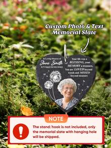 1pc Custom Memorial Stone, Personalized Heart Shape Memorial Stone, Custom Photo And Name Memorial Stone, Custom Memorial Photo Plaque, Personalized Grave Ornaments For Mum, Memorial Stone Garden Sign With Hanging Stake, Grave Decoration For Cemetery, Stone Memorial, Express Your Missing, Miss Your Families/Relatives, Heroes/Admirers/Stars, Remember Your Cat/Dog/Flowers/Insect/Birds/Bats/Other Animals, Custom,Personalized,Unique Birthday Graduation,Home Refresh - Multicolor-1 - View 1