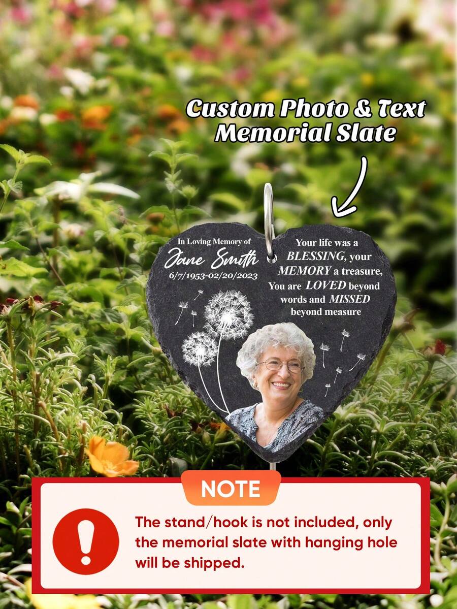 1pc Custom Memorial Stone, Personalized Heart Shape Memorial Stone, Custom Photo And Name Memorial Stone, Custom Memorial Photo Plaque, Personalized Grave Ornaments For Mum, Memorial Stone Garden Sign With Hanging Stake, Grave Decoration For Cemetery, Stone Memorial, Express Your Missing, Miss Your Families/Relatives, Heroes/Admirers/Stars, Remember Your Cat/Dog/Flowers/Insect/Birds/Bats/Other Animals, Custom,Personalized,Unique Birthday Graduation,Home Refresh - Multicolor-1 - View 1