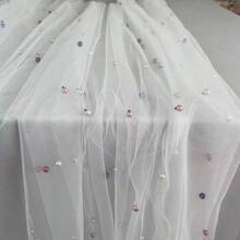 Manteles de mesa de boda con decoración de perlas de colores para recepción, fiesta de novia, mantel de mesa de postres, cortinas vaporosas con perlas, velo nupcial de tul y gasa con cuentas, mantel de lino con encaje