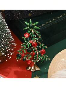 1pc Christmas Brooch, Full Crystal Inlaid Rhinestone Christmas Tree Brooch, Alloy Christmas Jewelry Accessory Costume Accessories Bag Charms Office Accessories