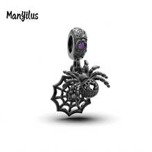 Manyilus Manyilus Original Sterling Silber Halloween Charm Kollektion: Halloween leuchtender Magie Charm, Halloween schwarze Spinnen Charm, Halloween Schloss Charm, Halloween kleiner Teufel Charm, Halloween Fledermaus Charm, Heiliger Glanz Kreuz Charm.