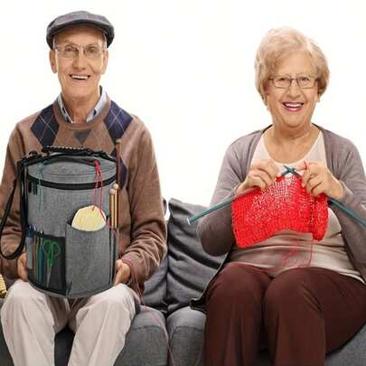 Grand sac fourre-tout en crochet - Organisateur durable d'aiguilles à tricoter avec poche avant pour le fil, les crochets et les aiguilles - Sac de rangement pour le fil léger