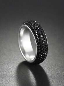 1 件不锈钢全钻情侣戒指，时尚欧美风格珠宝 - 黑色 - 查看 6