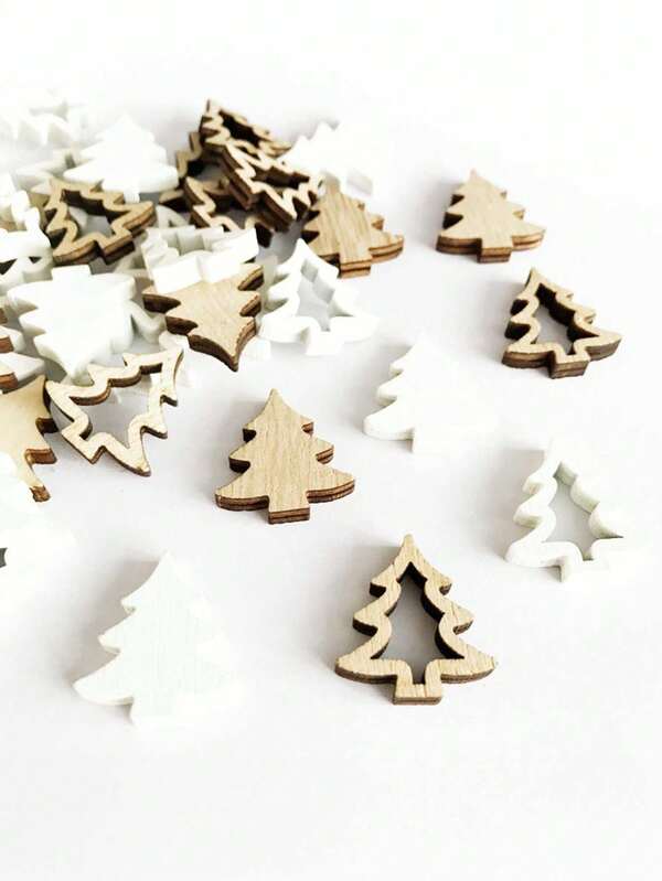 36pcs Wooden Craft Christmas Tree Ornaments, Including Hollowed-Out And Solid Christmas Tree Wood Chips, And DIY Accessories With Handcrafted Accessories