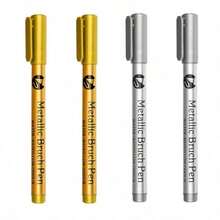 6 Piezas Marcador de pintura permanente impermeable, tinta suave de pincel dorado/plateado, para roca, taza, cerámica, vidrio, suministros de pintura DIY