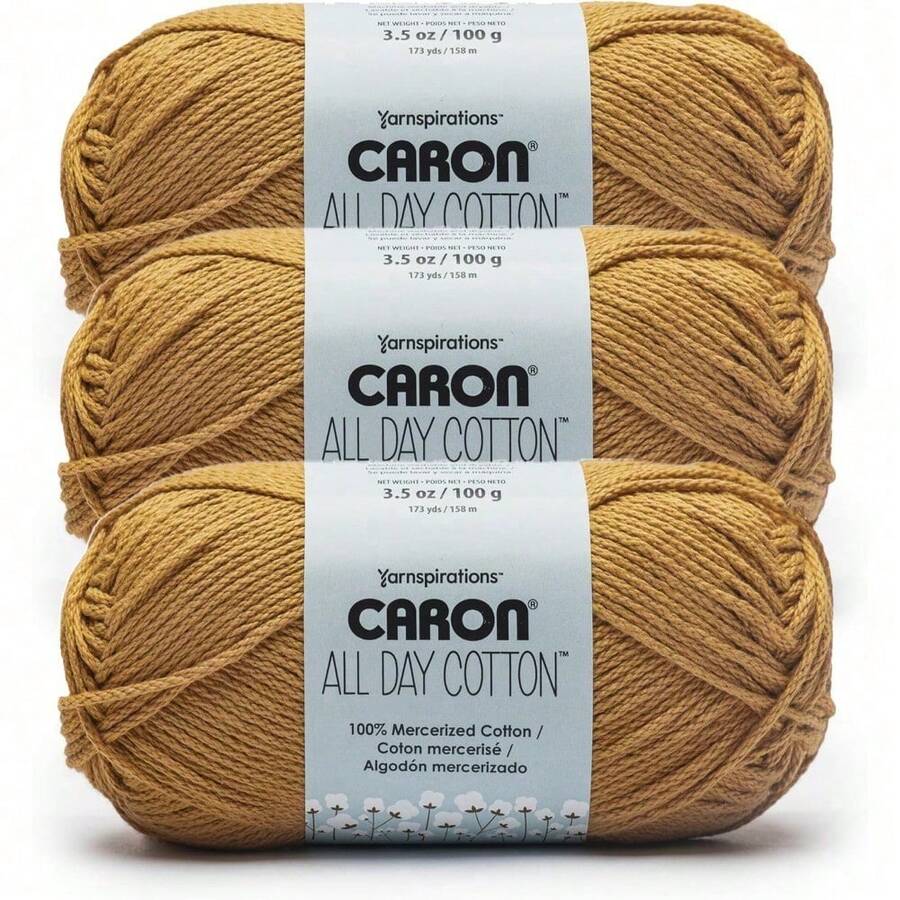 Premium Mercerized Cotton Yarn 3 Pack 173 Yards Each Soft Durable Knitting Crochet Thread Country Blue Color Quick-Dyeing Beginner Expert Use Scarves Blankets Home Decor Craft Projects - 金的 - 查看 1