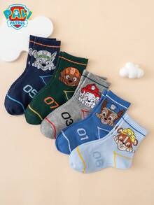 5 Pairs Cute Cartoon Paw Patrol Series Socks, Colorful Jacquard Patterns Including Achilles, Rubble, Numbers, Stripes, Comfortable Breathable Durable Socks, Suitable For Daily Wear, High-Quality Material, Non-Sweaty