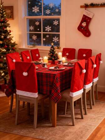 20 pezzi/set Coprisedia natalizia 60x50cm rimovibile e lavabile, coprisedia per sala da pranzo, cucina, soggiorno, decorazione natalizia per casa, decorazioni natalizie, coprisedia natalizia in tessuto non tessuto morbido, decorazione natalizia per tavolo, cappello di Babbo Natale, regali di Natale, accessori natalizi