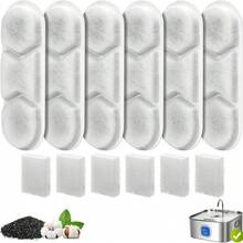 Filtry do fontanny dla kota do dystrybutora wody ze stali nierdzewnej o pojemności 410 uncji/3,2 galona/12 litrów, 6 filtrów zamiennych do fontanny dla kota z 6 gąbkami