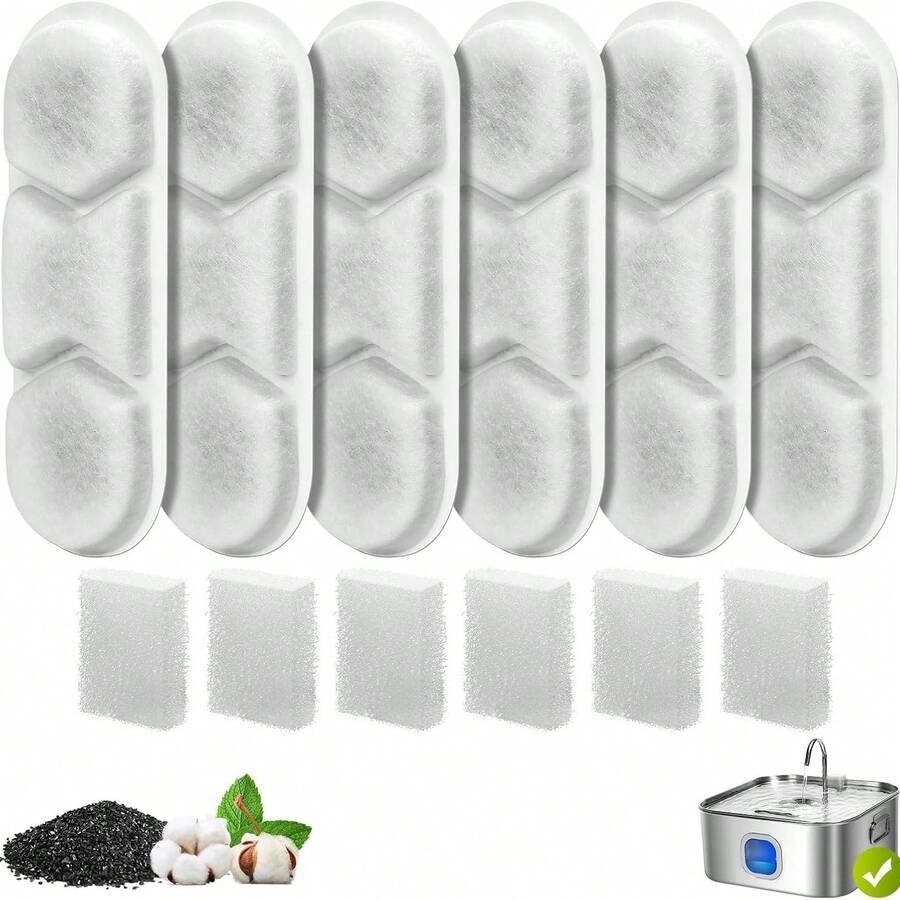 Filtry do fontanny dla kota do dystrybutora wody ze stali nierdzewnej o pojemności 410 uncji/3,2 galona/12 litrów, 6 filtrów zamiennych do fontanny dla kota z 6 gąbkami