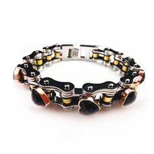 1pc Biker Jewelry Stainless Steel Bike Chain Bracelets With Heart CZ For Men And Women