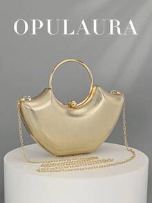OpulAura 1 Stück eleganter glänzender Leder-Rundball Dekor, modisch goldene unregelmäßige Handtasche, geeignet für formelle Anlässe, Partys, Hochzeiten - Gold - Übersicht 2
