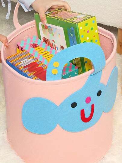 1pc Cute Felt Storage Basket, Large Capacity Indoor/Outdoor Toy Storage Box, Suitable For Kids Room, Laundry, Diaper Storage, Home Cartoon Pattern Storage Basket, Various Styles, Suitable For Storing Clothes, Books And Household Items