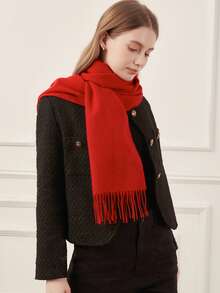 1条女士纯色仿羊绒围巾，适合换季、日常佩戴，防风保暖，红色羊绒圣诞礼物 - 紅色 - 查看 2