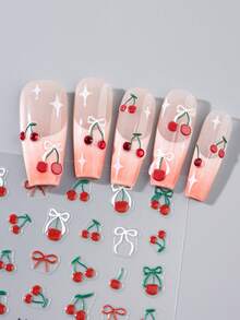 2 peças 5D decorações de unhas cereja borboleta vermelha adesivo de unha cerejas fofas laços brancos para unhas natalinas decalque autoadesivo decoração faça você mesmo unhas press on suprimentos para unhas press on nails