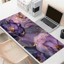 Purple Golden Marble Mouse Pad HD Large Desk Mat With Nature Non-Slip Rubber Base Stitched Edges Desk Pad Keyboard Pad 35.4X15.7in, For Work Game Office Home Woman Friend Gifts Back To School - 80*30*0.2厘米 - 查看 3