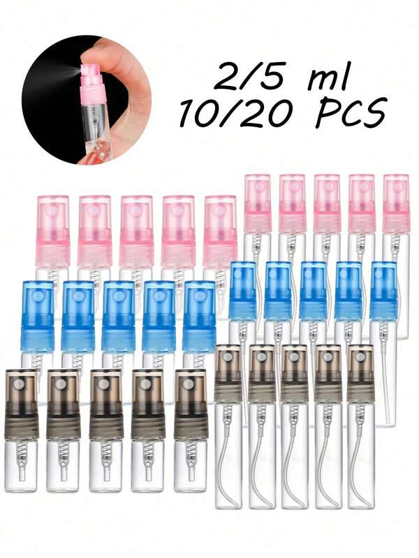 2ml 5ml Mini Perfume Spray Glass Bottles - Small Transparent Refillable Travel Perfume Atomizer For Purse, Sample Fragrance & Cosmetics | Leakproof Portable Essential Oil Dispenser With Fine Mist Sprayer | Halloween Party Favors, School Season Must-Haves, Stocking Stuffers Gift Set | Cute Pocket-Sized Glass Vials For Women, Teens & Travel Lovers