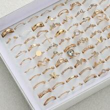 45 piezas Juego de anillos de tono dorado de lujo | Estilos surtidos con cristales y diamantes, adecuado para uso diario y ocasiones especiales, surtido aleatorio - Juego aleatorio de 45 piezas - Ver 2