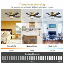 Sofucor 42in Low Profile Ceiling Fan With Light Remote Out/Indoor Flush Mount Ceiling Fan Modern Gold Black Ceiling Fan With ABS Blades Timer 6 Speds Bedroom - 金色 - 查看 7