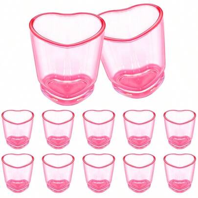12 Pack Pink Shot Glass SetHeart Shaped Shot Glasses Set 1.5 Oz Plastic Shot Glass With Heavy Base Shot Glasses For Whiskey Tequila Spirits And Liquors Valentine's Day Bachelor Party