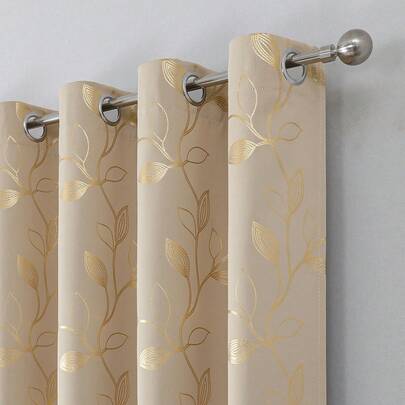 1 szt. zasłona zaciemniająca z fakturą liści w kolorze złotym i srebrnym, termoizolacyjna, ochrona prywatności, przelotka na górze, odpowiednia do salonu, sypialni, kuchni, łazienki i drzwi, wystrój domu