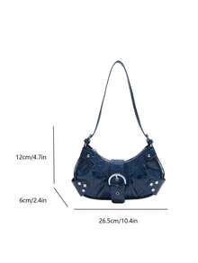 Bolso de motocicleta vintage punk con remaches para mujer, bolso de un hombro bajo el brazo para trabajo y desplazamientos - Azul Marino - Ver 2