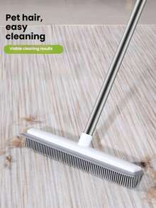 Brosse de nettoyage pour sol et mur 2-en-1, brosse à récurer en silicone avec raclette - manche long, convient pour la salle de bain, les toilettes, les fenêtres et le verre, pour nettoyer les poils d'animaux de compagnie