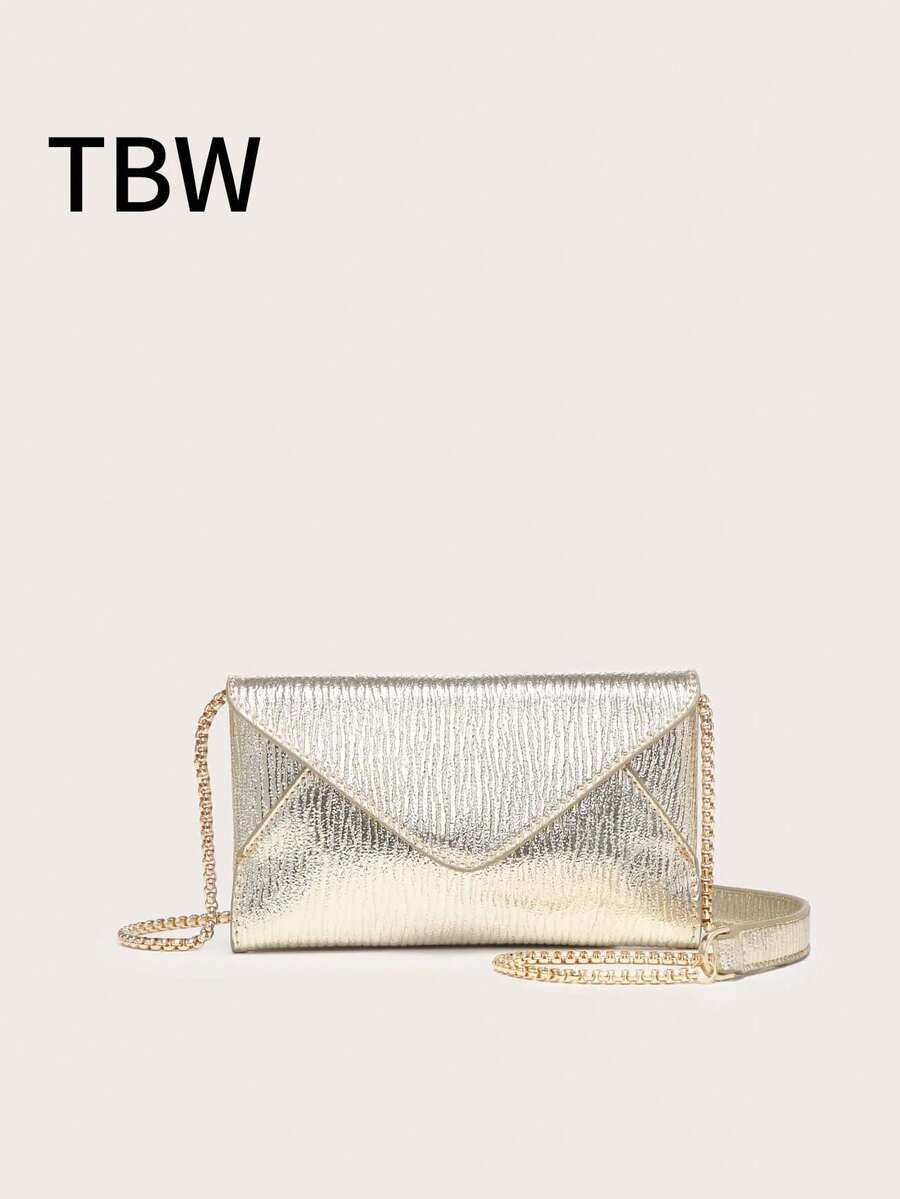 Túi đeo chéo nữ nắp gập, chất liệu da PU với dây xích kim loại, túi vuông dập nổi, thời trang và đa năng, phù hợp cho các buổi đi chơi và mua sắm. - Rượu sâm banh - Xem 1