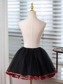 Jupe bouffante sans os style Lolita blanc et noir, mignonne. Jupon, robe Tutu avec ruban satin, accessoires pour la Saint-Valentin pour femmes - Bord noir + rouge - Voir 3