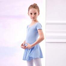 E.DANCE 1 件装少女粉色短袖舞蹈紧身衣配雪纺裙、芭蕾和体操服、芭蕾舞裙、连体衣 - 藍色 - 查看 3