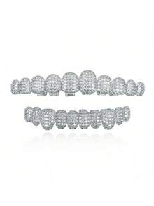 1/2 SZTUKI Hip Hop Błyszcząca 18-karatowa złota cyrkonia sześcienna Złota ozdoba na zęby Teen Grilz Grills 10 zębów Górne i dolne ozdoby na zęby Punk Bransoletki Halloween Cosplay Rap Piękna biżuteria Pozłacane wysokiej klasy aparaty ortodontyczne z pełnym diamentem, HipHop Transgraniczna moda hip-hopowa, Super lśniące złote aparaty ortodontyczne, Najlepiej sprzedające się oryginalne produkty w Europie i Ameryce