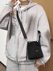 Men's Retro Mini Messenger Bag, Unique Design Crossbody Shoulder Bag, Casual Street Style Phone Pouch - Black - View 5