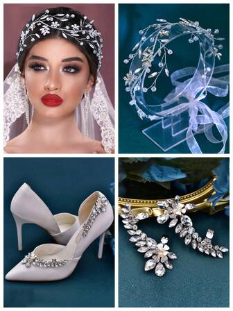 1 Set Sparkling Rhinestone Headband & High Heel Shoe Buckle Bridesmaid/Bride Accessory Set